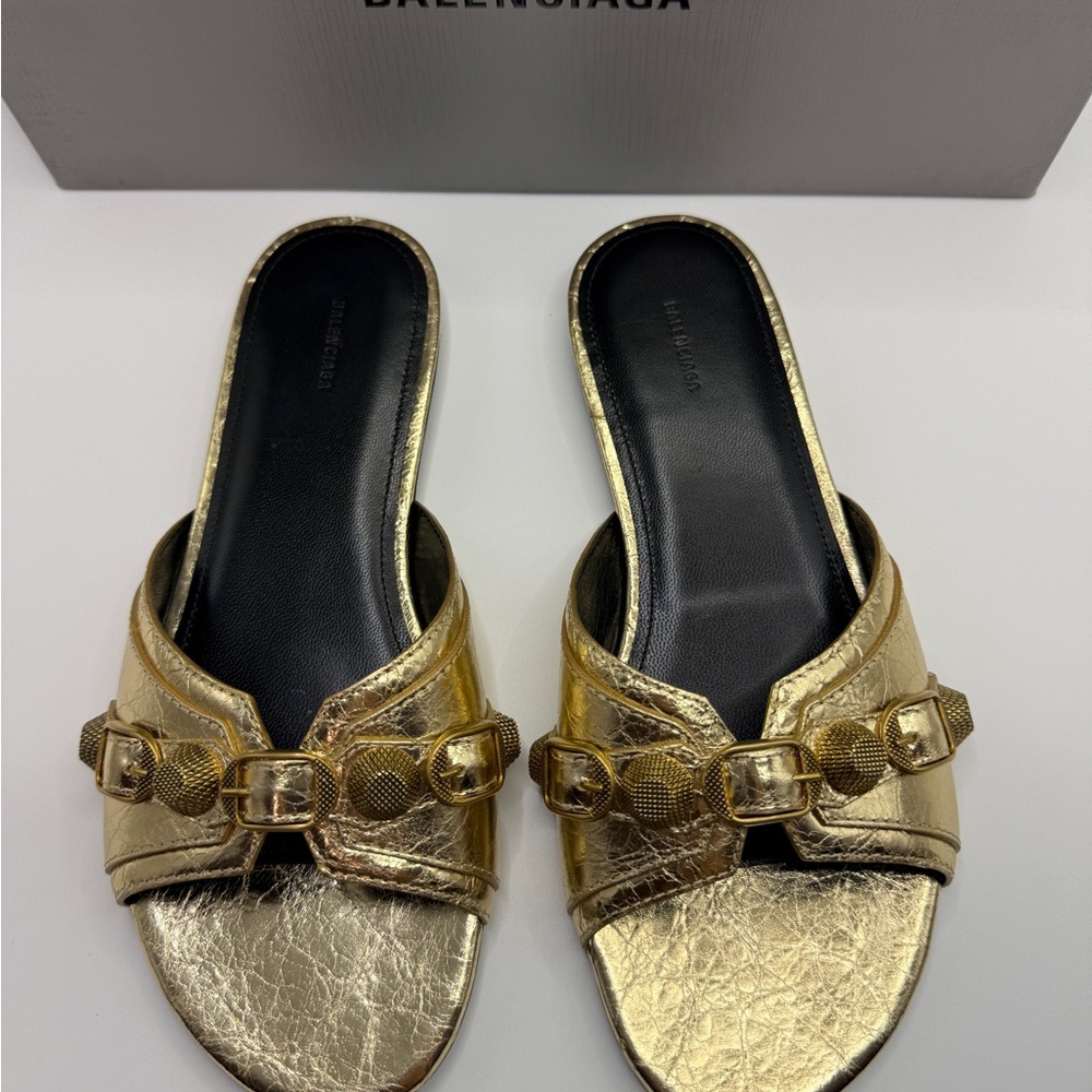 NEW Balenciaga Cagol Gold Mules with Buckle Detail size 38 fit 8 US - Picture 2 of 7